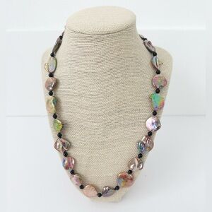 NWT Genuine Mother of Pearl & Black Onyx Necklace Pink Black